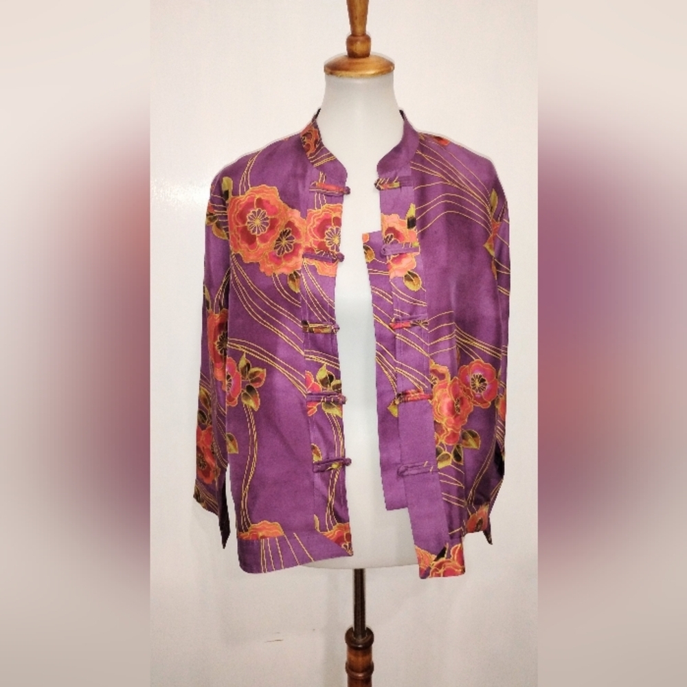CHICO'S ASIAN STYLE SILK JACKET - Picture 2 of 6